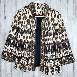 Chico's Beaded Artisan Tribal Animal Print Blazer Jacket Size 2